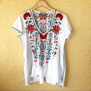 Johnny Was Floral Top Peta Tee Large Cotton White
